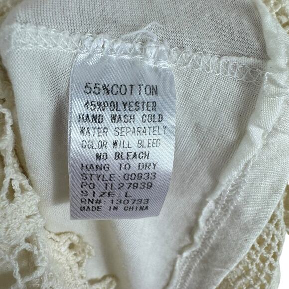 Umgee NWT Cream Cold Shoulder Crochet Lace Trim Short Sleeve Cotton Blend Top L - Picture 5 of 5